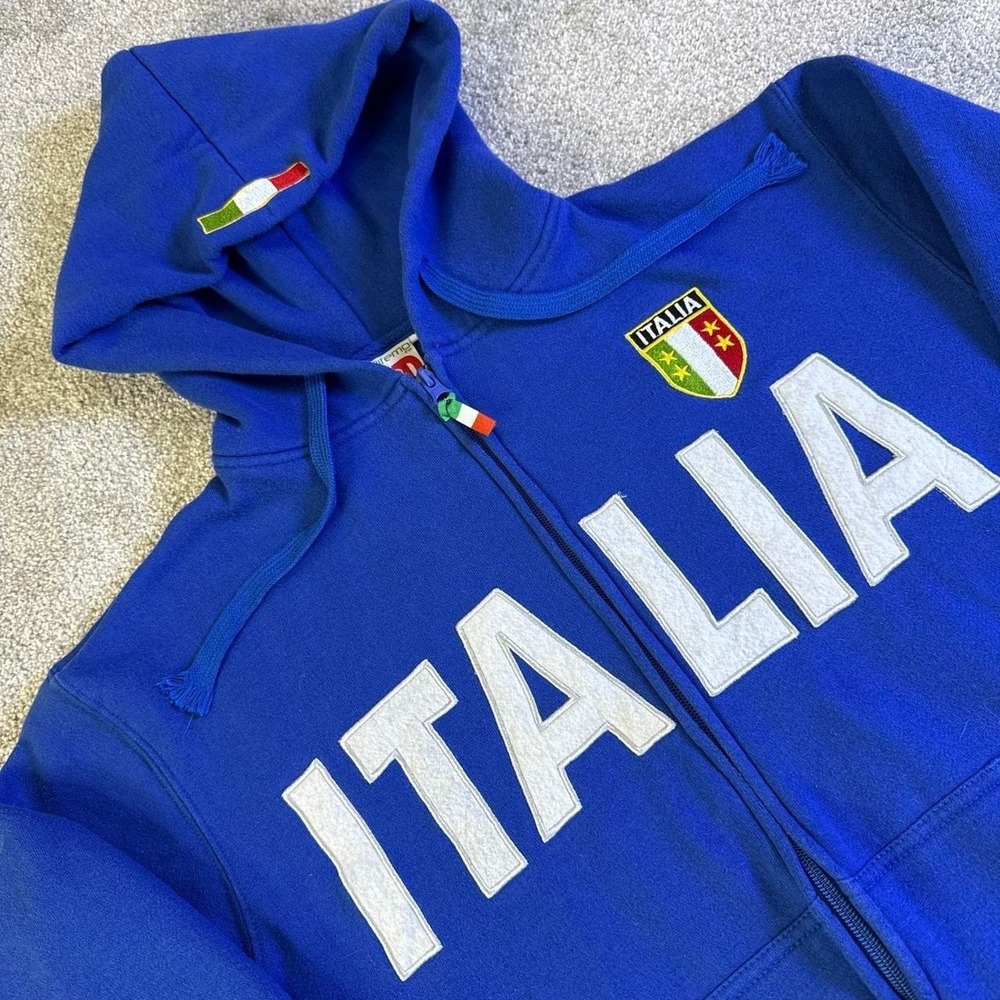 Polifremo Italia Blue Double Zip Hoodie Men's Large Full Zip Hooded Sweatshirt
